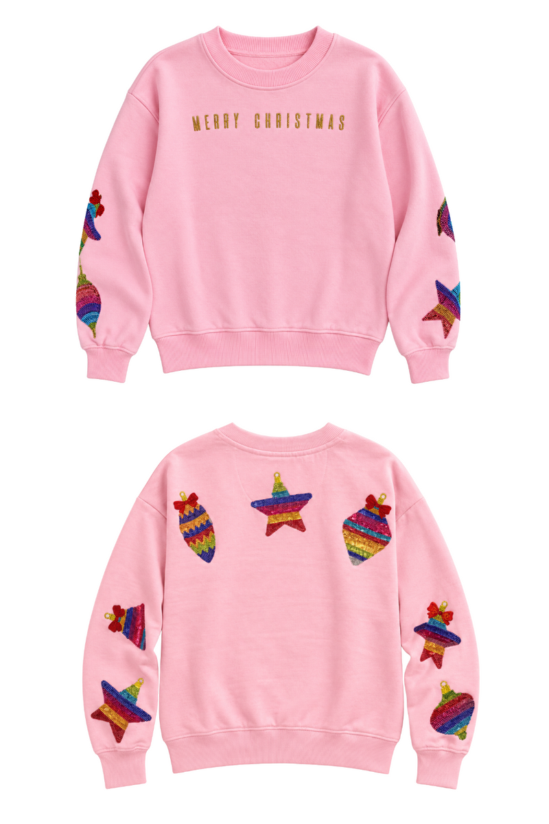 Girls Merry Christmas Sequin Ornaments Sweatshirt by Paper Flower