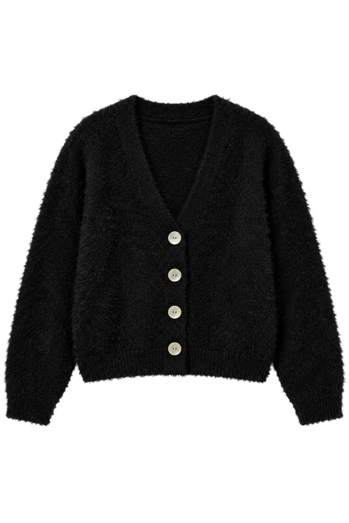 Eyelash V-Neck Button Down Cardi by TENLY