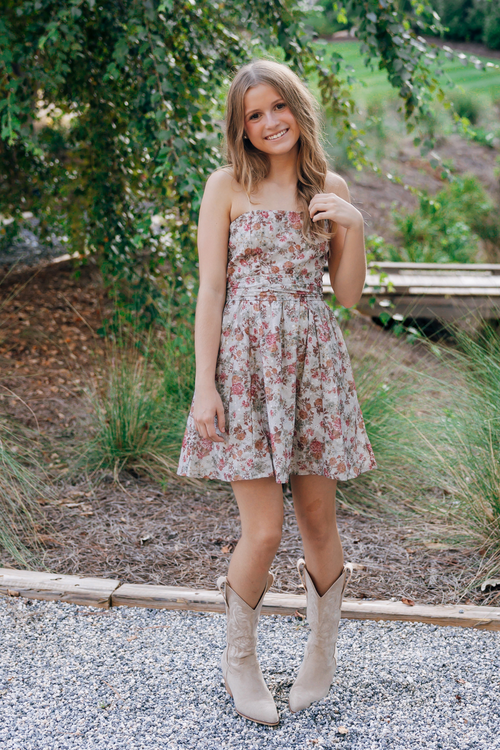 Rose Print and Eyelet A Line Mini Dress