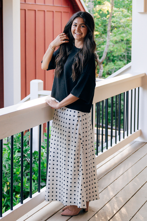 POLKA Dot Satin Midi Skirt