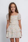 Katie J Girls Laney Dress in Cream Tossed Floral