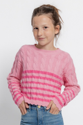 Girls Cable Knit Boxy Cropped Pullover