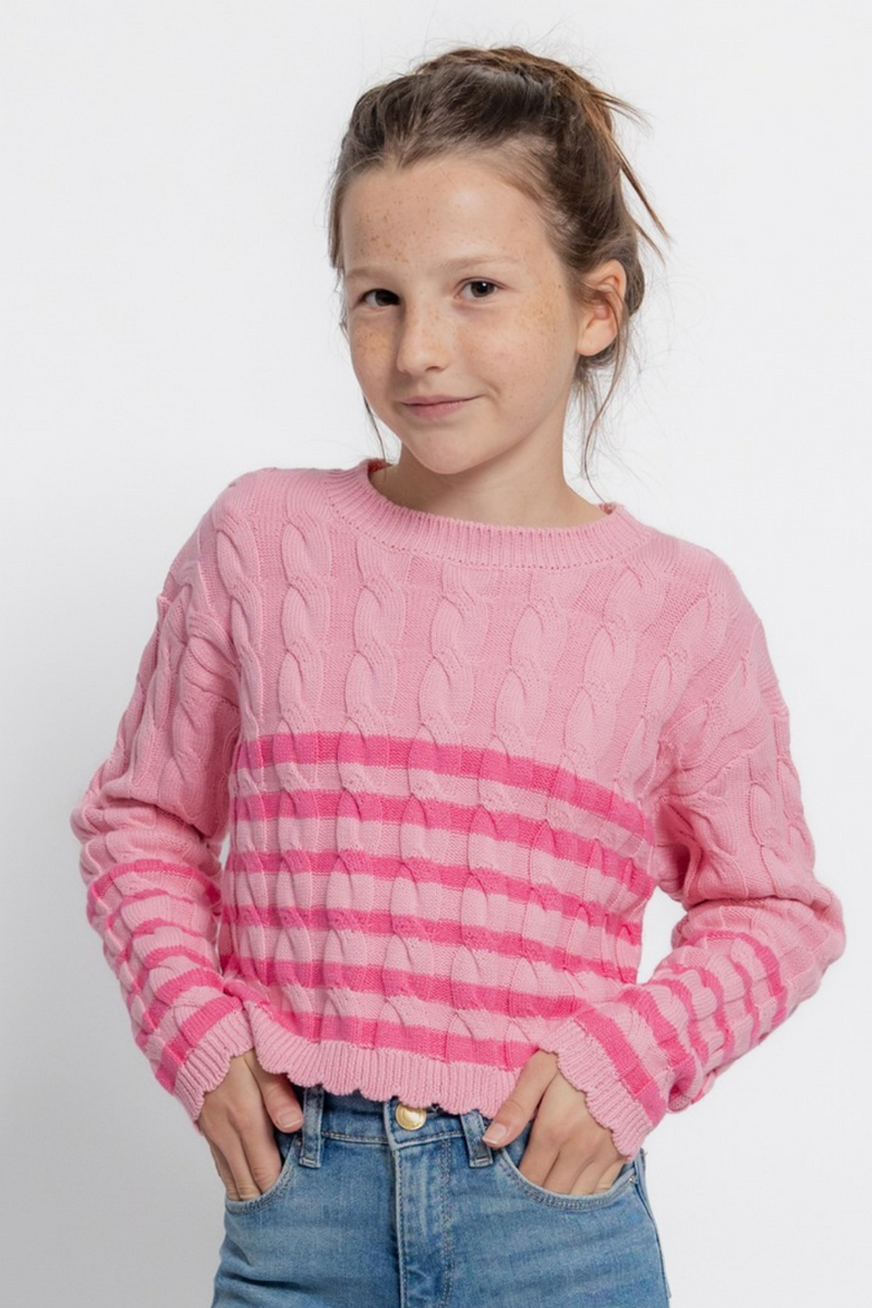 Girls Cable Knit Boxy Cropped Pullover
