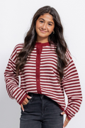 Striped Button Down Contrast Cardigan Top