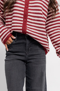 Striped Button Down Contrast Cardigan Top