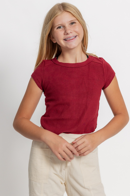 Rib Raglan Short Sleeve Top by TENLY