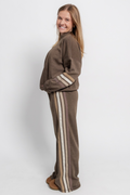 Rustic Brown Stripe Wide Leg Fleece Pant by Vintage Havana