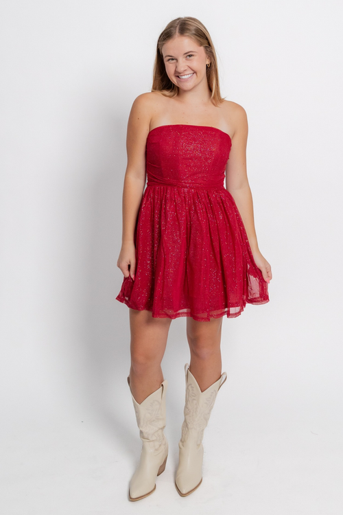 Londyn Glittery Strapless Dress