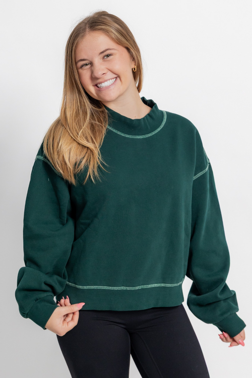 Pine Green Heavy Weight Mock Neck By Vintage Havana