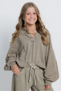 Notch Neck Boxy Long Sleeve Top