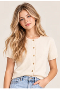 Carolyn Short Sleeve Button Down Sweater