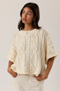 Round Neck Cable Knit Short Sleeve Sweater