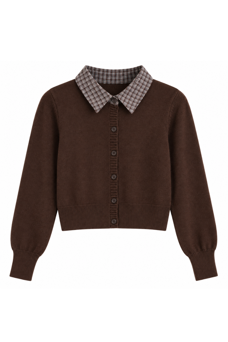 Contrast Collar Sweater Cardigan