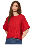 Round Neck Cable Knit Short Sleeve Sweater