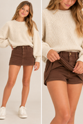 Maggie Classic Denim Skort in Brown