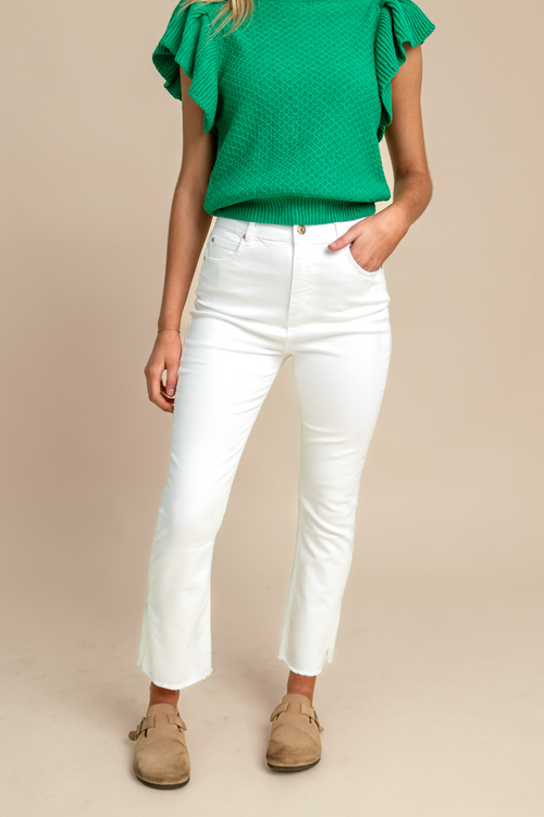 High Rise White Flare Jean by Tractr