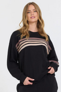 Stripe Burnout Crewneck in Black by Vintage Havana