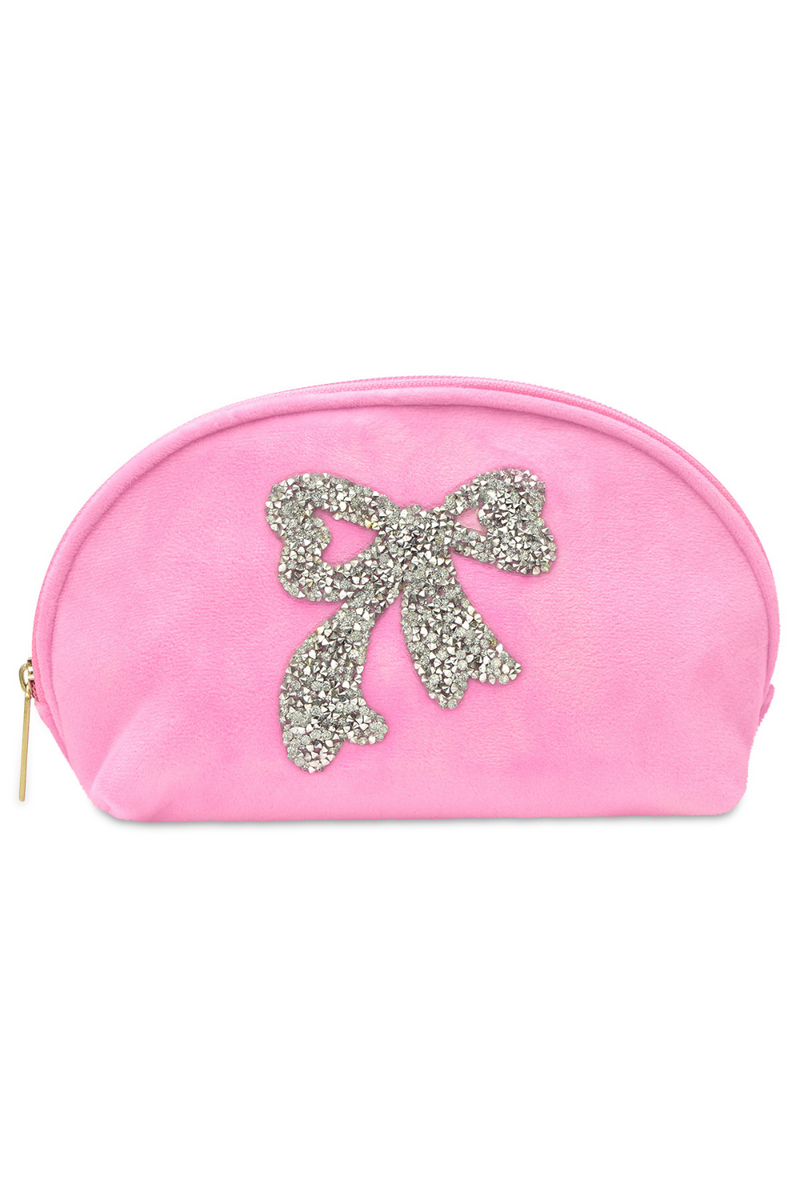 Glitter Bow Oval Cosmetic Bag