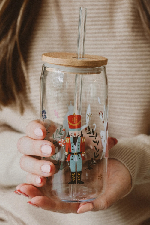 Nutcracker 17oz Glass Can