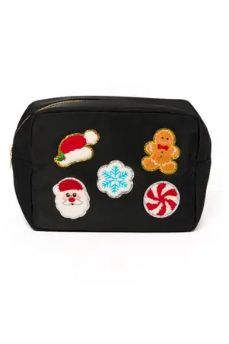 Large Makeup Bag with Christmas Patches