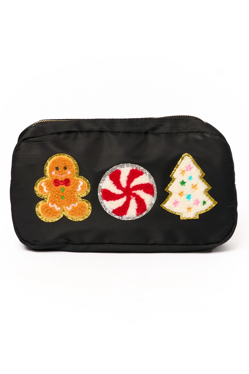 Medium Makeup Bag with Christmas Patches