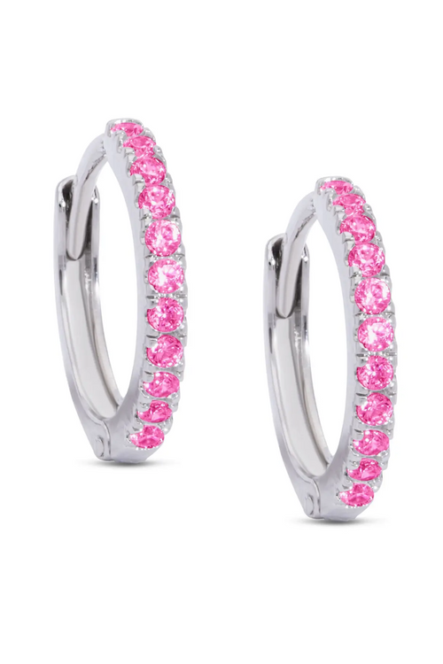 Pink CZ Hinged Hoop Earrings by Lily Nily