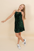 Hailee Dress in Green Sequin by Miss Behave