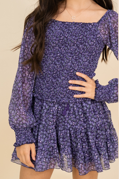 Gia Smocked Chiffon Top in Purple by Flowers by Zoe