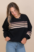 Stripe Burnout Crewneck in Black by Vintage Havana