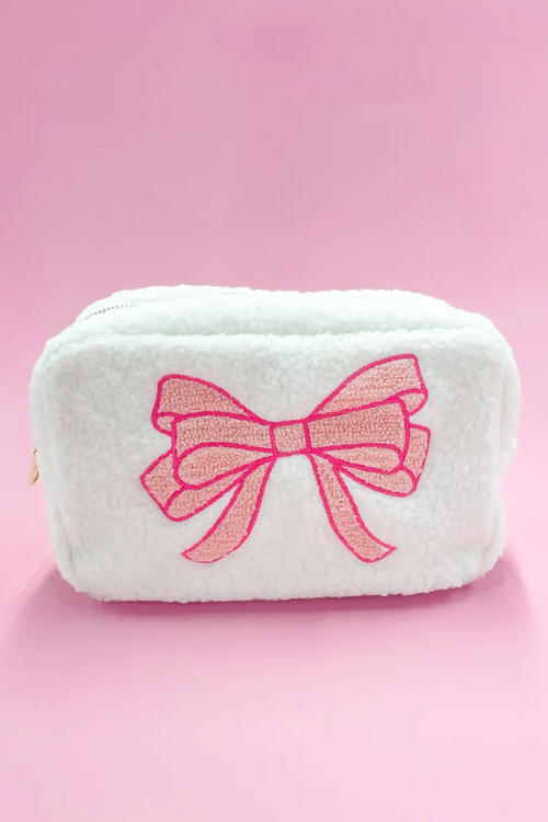 Pink Bow Teddy Cosmetic Zipper Bag - Large