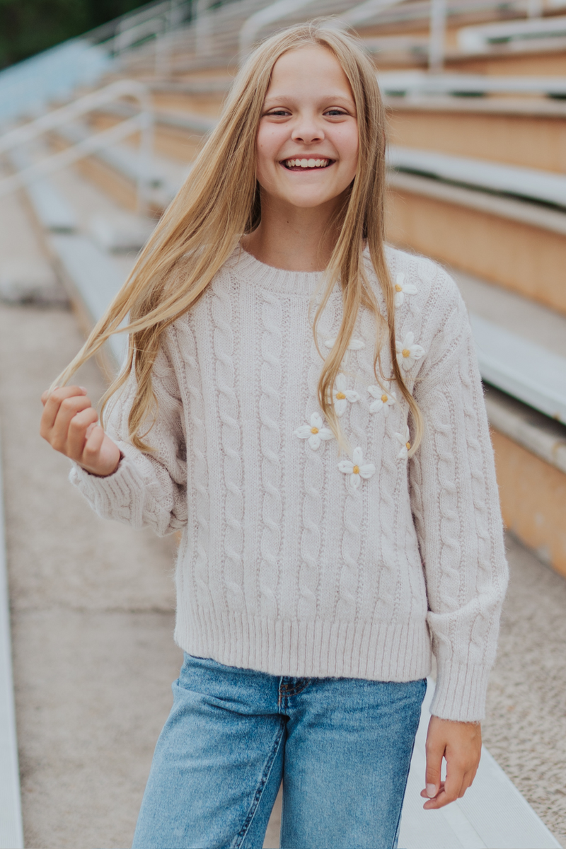 Louise Embroidered Daisy Sweater Tween