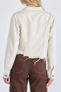 Rebel Cream Frayed Denim Jacket by HIDDEN