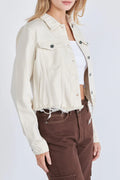 Rebel Cream Frayed Denim Jacket by HIDDEN