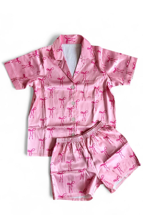 Tied With Bow Satin Pajama Short Set By Jane Marie