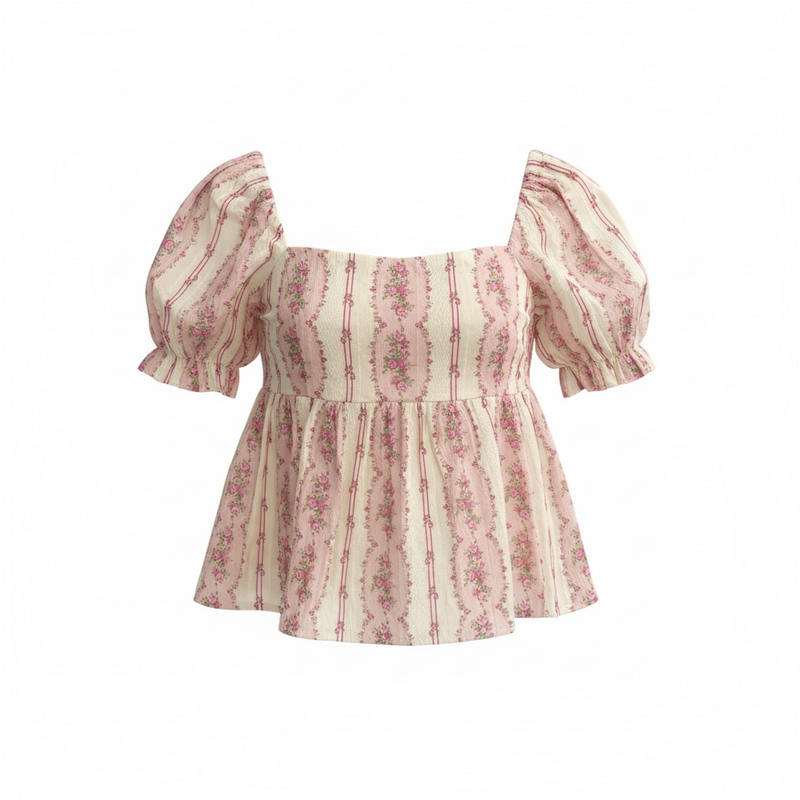 Girls Meena Top in Pink Cottage Stripe by Katie J NYC
