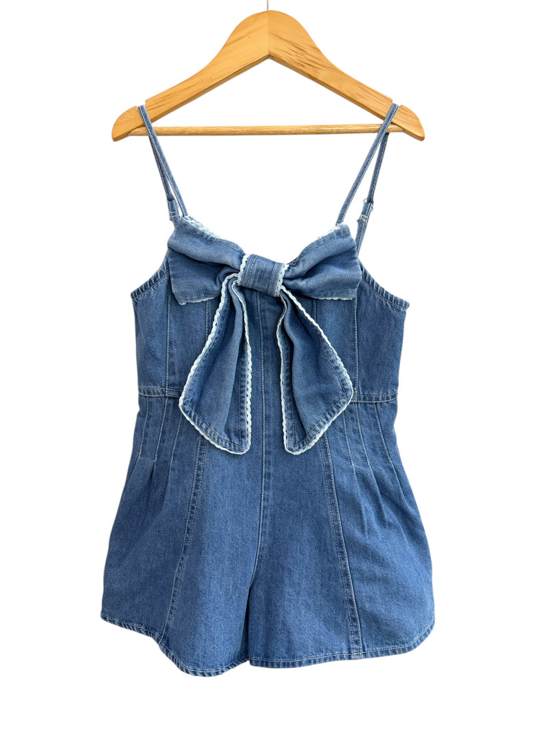 Girls Denim Bow Romper By Peach Love California