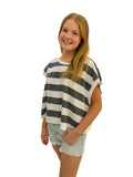 Striped Open Back Boxy Crew Neck Top