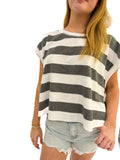 Striped Open Back Boxy Crew Neck Top