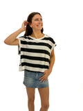 Striped Open Back Boxy Crew Neck Top