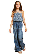 Drawstring Pull On Pant in Medium Indigo by Tractr Girls