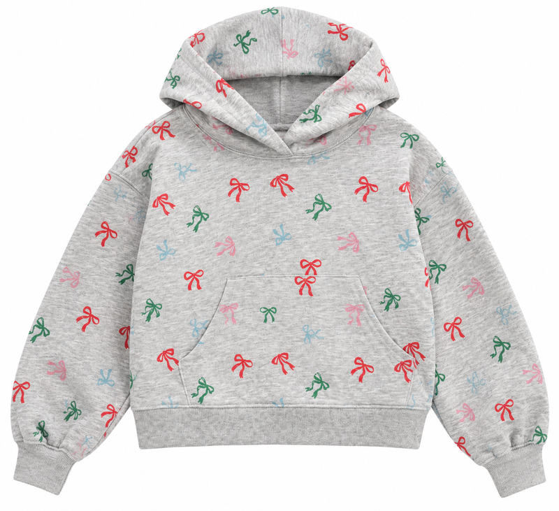 Girls Bow Printed Fleece Hoodie