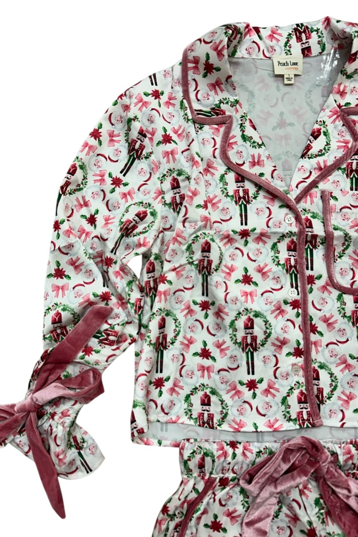 Nutcracker Satin Button Up PJ Set By Peach Love California