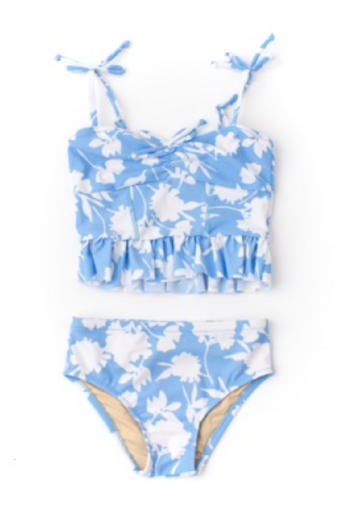 Blue Floral Peplum Bikini