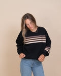 Stripe Burnout Crewneck in Black by Vintage Havana