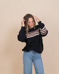 Stripe Burnout Crewneck in Black by Vintage Havana