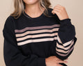 Stripe Burnout Crewneck in Black by Vintage Havana