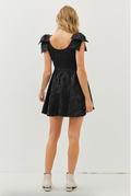 Lovely Textured Flare Mini Dress with Bow Straps