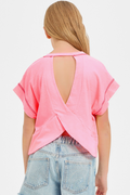 Tween Overlap Open Back Reverse Stitched Top