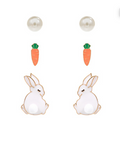 Pearl & Bunny & Carrot Earrings Set