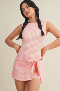 Chrissy Tie Front Wrap Dress in Pink Gingham